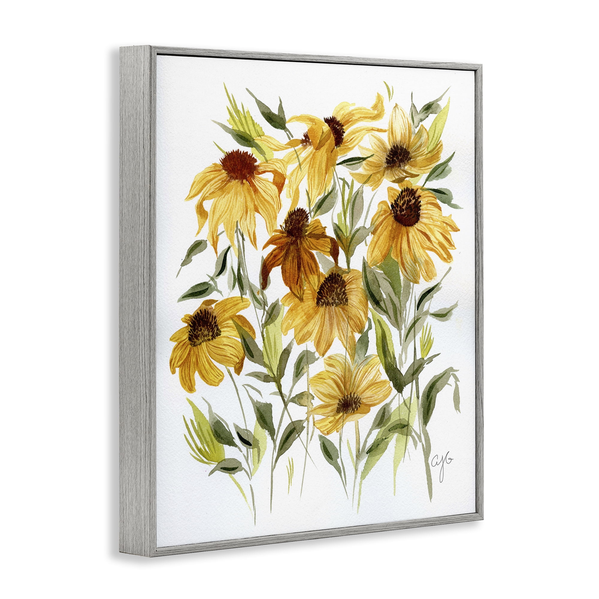 Stupell Industries Wild Rudbeckia Flowers Botanical & Floral Painting Gray Framed Art Print Wall Art, 16 x 20