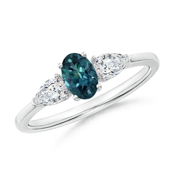 ANGARA Natural Teal Montana Sapphire Ring with Diamonds in 14K White Gold for Women (Size-6x4mm) | September Birthstone, Anniversary, Jewelry Gift for Women | Natural Teal Montana Sapphire Ring