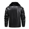 thumbnail image 4 of Stamzod Leather Jacket for Men Solid Color Turndown Long Sleeve Fleece Lined Coats with Pocket Casual Warm Winter Jackets for Men Black-1 XXXXL, 4 of 5