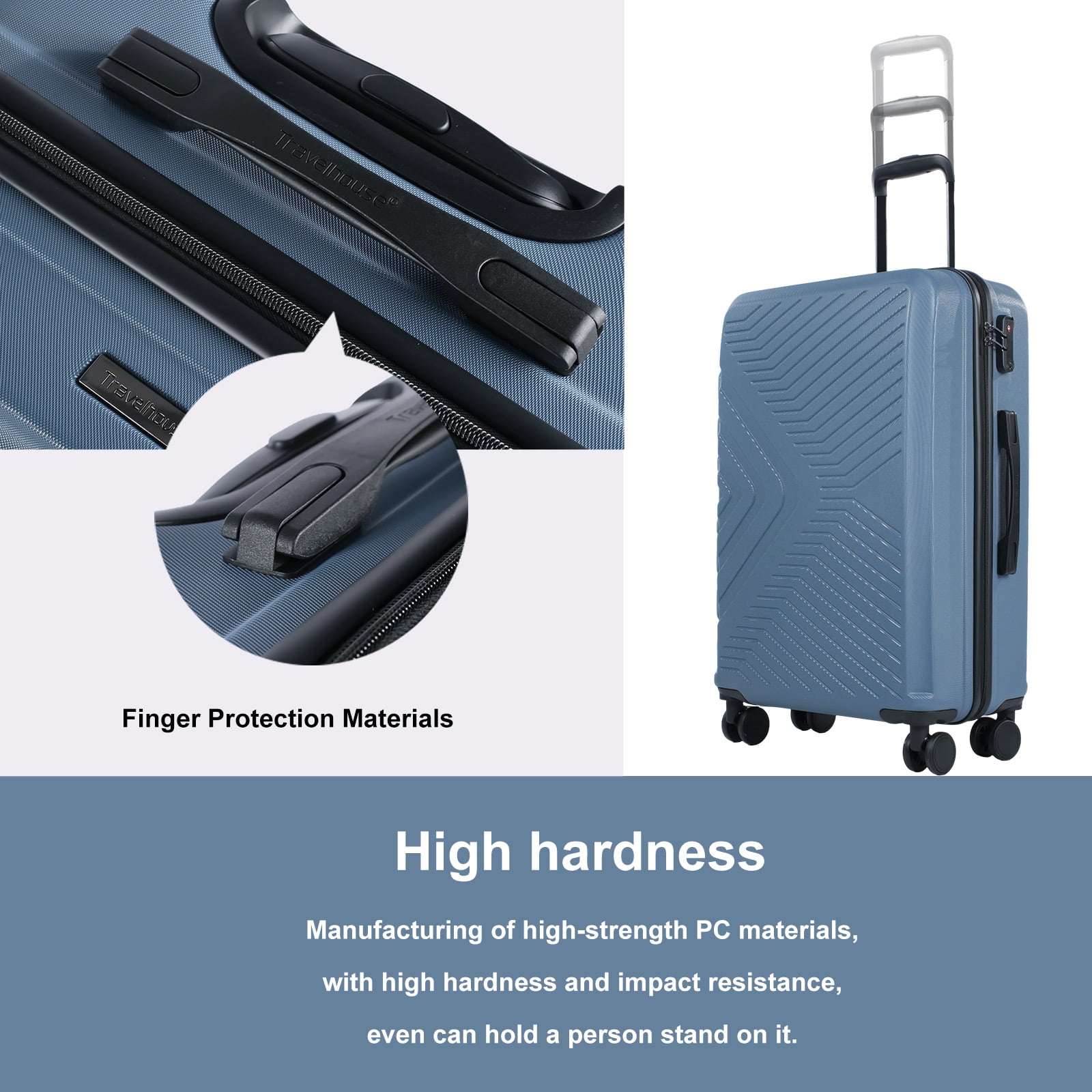 Travelhouse 3 Piece Hardshell Luggage Set Hardside Lightweight Suitcase with TSA Lock Spinner Wheels 20in24in28in.(Blue)