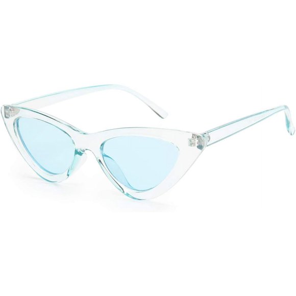 Retro Vintage Narrow Cat Eye Sunglasses for Women Clout Goggles Plastic Frame (Clear blue)