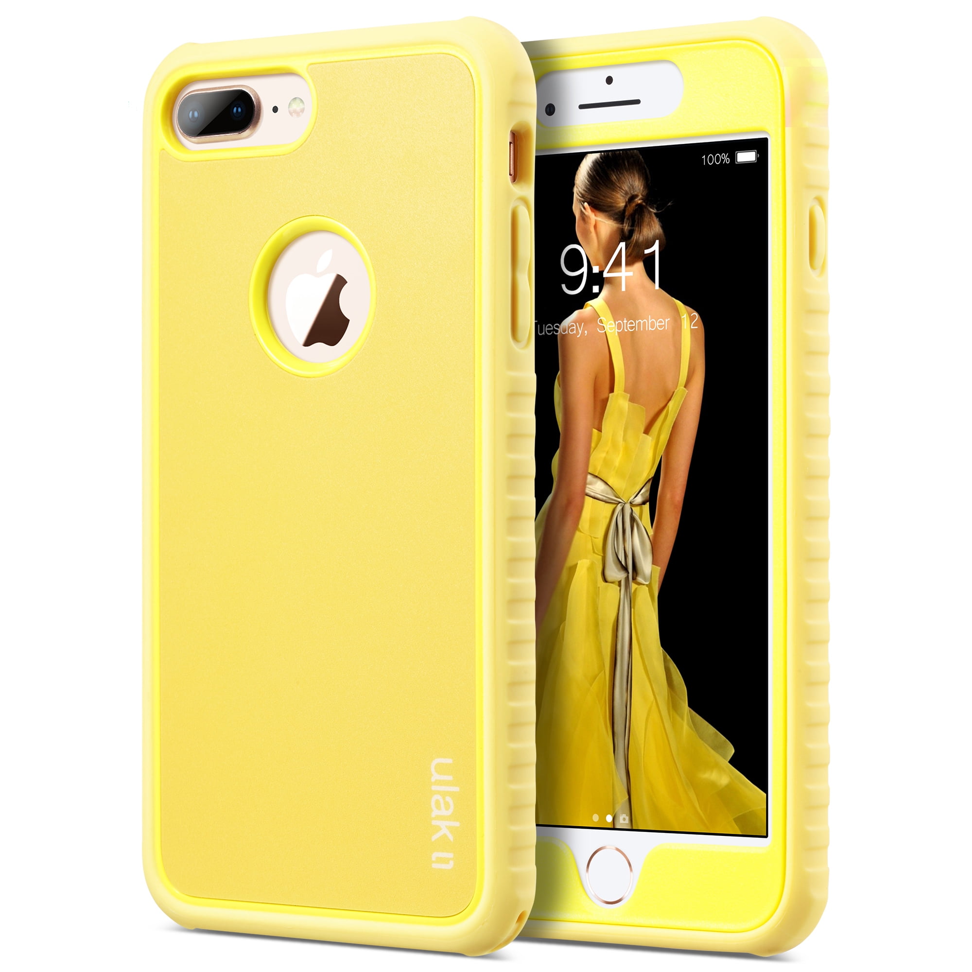 ULAK iPhone 8 Plus Case, Heavy Duty Shockproof Bumper Anti-Slip Shockproof Slim Phone Case for Apple iPhone 8 Plus for Boys Men Women Girls, Yellow
