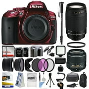 Nikon D5300 Red DSLR Digital Camera + 18-55mm VR II + 70-300mm f/4-5.6G Lens + 128GB Memory + (2) Batteries + Charger + LED Video Light + Backpack + Case + Filters + Auxiliary Lenses