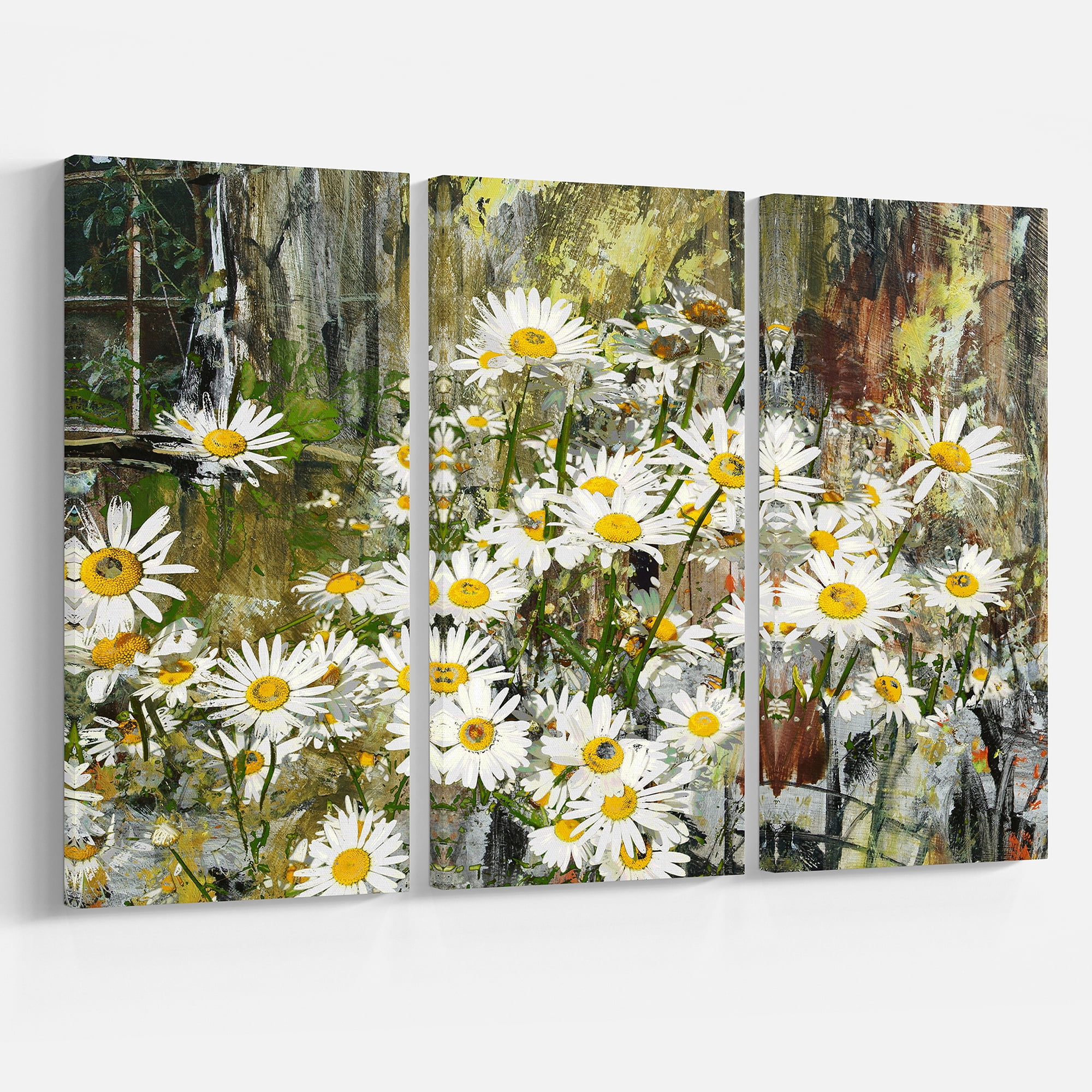 Designart 'Daisies Flowers Under the Window ' Floral Art Canvas Print