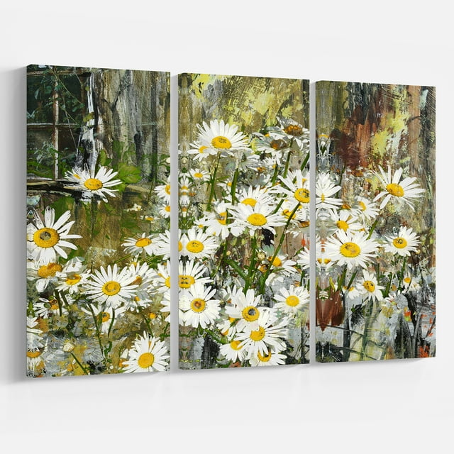 Designart - Daisies Flowers Under the Window - Floral Art Canvas Print