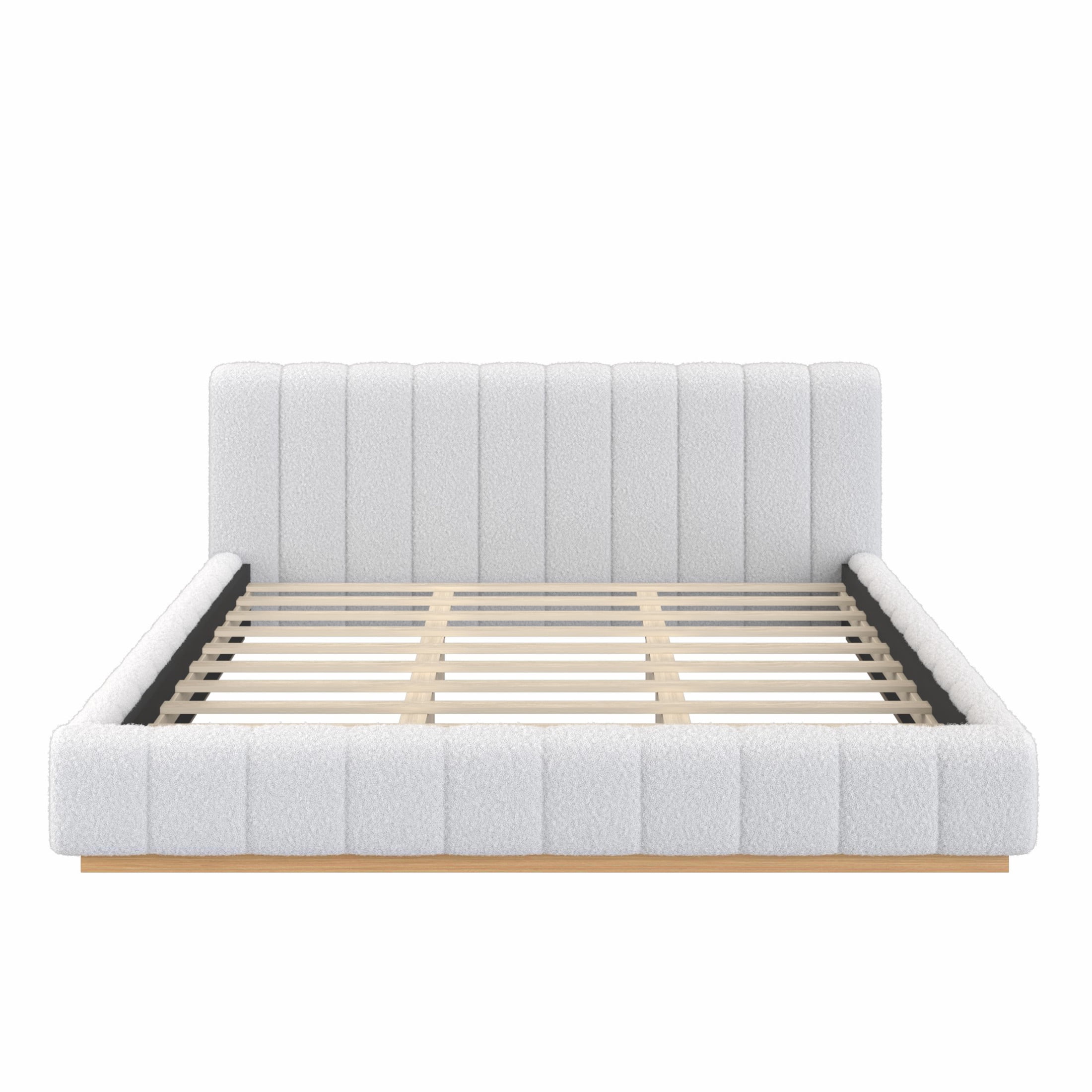 Christopher Knight Home King Bouclé Upholstered Platform Bed Frame, Floating Design with Rubber Wood Base, White