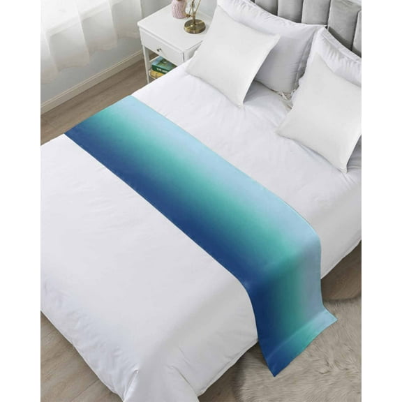 Xipuska Teal Blue Ombre Bed Runners for Cal King Size Bed, Decorative Bed Throws for Foot of Bed, Modern Abstract Art Gradient Aesthetics Bed Runner Sofa Throw Bedding Scarf Slipcover for Bedroom
