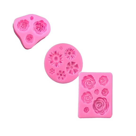 3 PC 3D Flower Rose Silicone Cake Decoration ,Roses Mold Flower Silicone Cake Molds Chocolate Sugarcraft Decorating Fondant Tools,Candy Cupcake Topper Cake Polymer Clay Crafts