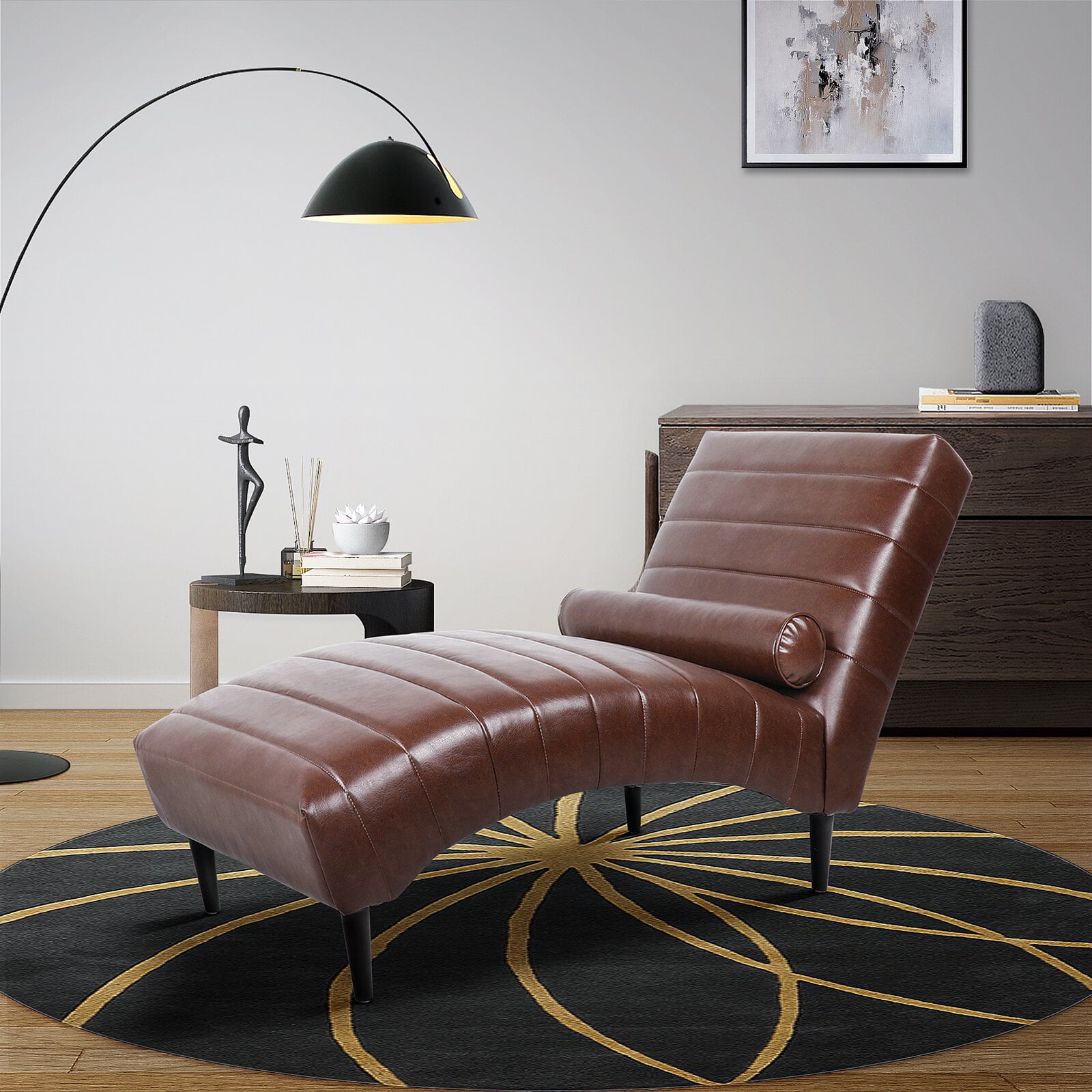 Faux Leather Armless Chaise Lounge, The curved design of the cozy