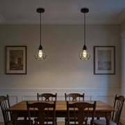 Modern Industrial Pendant Light 2 Pack Black Metal Geometric Cage E26 Hardwired Hanging Ceiling Light for Kitchen Island