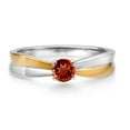thumbnail image 2 of Gem Stone King 925 Silver and 10K Yellow Gold Red Garnet Solitaire Engagement Ring for Women (0.37 Cttw, Round 4MM, Gemstone Birthstone, Available in Size 5, 6, 7, 8, 9), 2 of 4