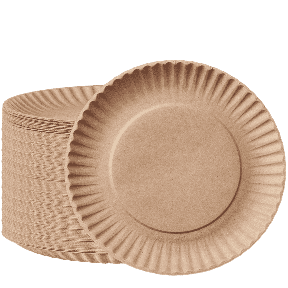 GUSTO Disposable Kraft Uncoated Paper Plates, 9 Inch, 300-Pack