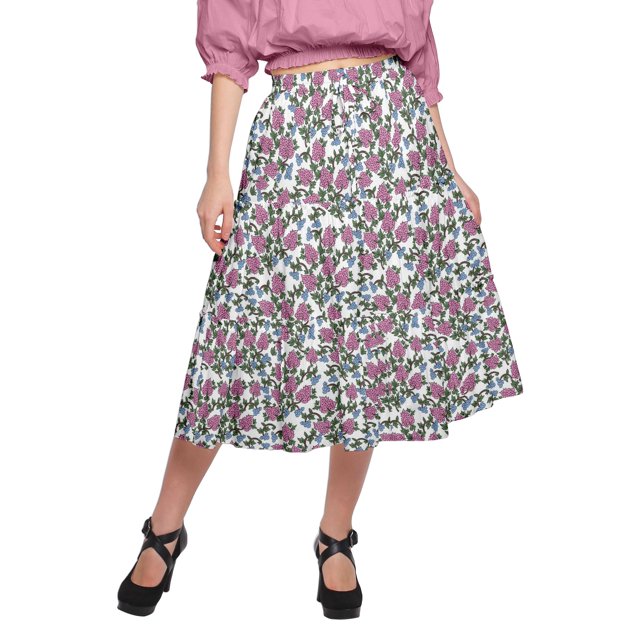 Moomaya Jupe Imprimée pour Femmes Évasée Taille Élastique Jupe pour Dames