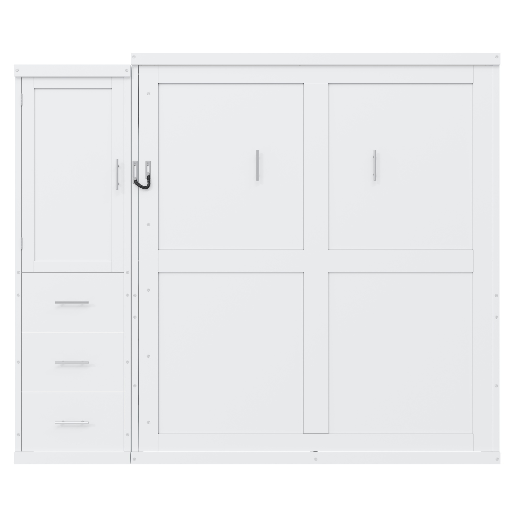 Euroco Wood Queen Size Murphy Bed with Drawer, Convertible Bed into Cabinet with USB Charging Station, White