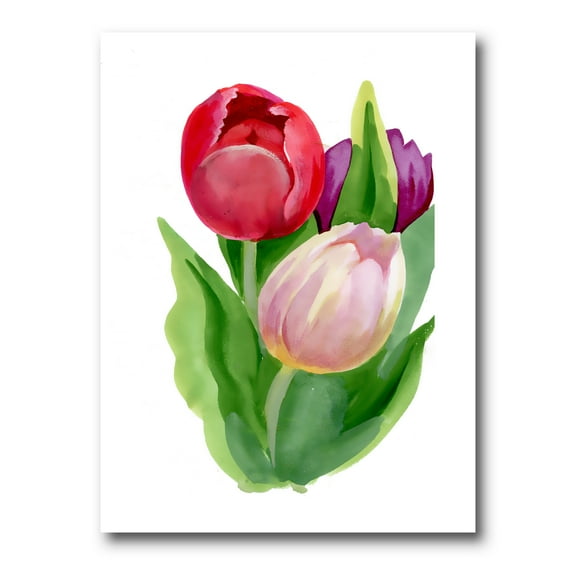 Beautiful Tulip Flowers Red and Pink 8 in x 12 in Painting Canvas Art Print, by Designart