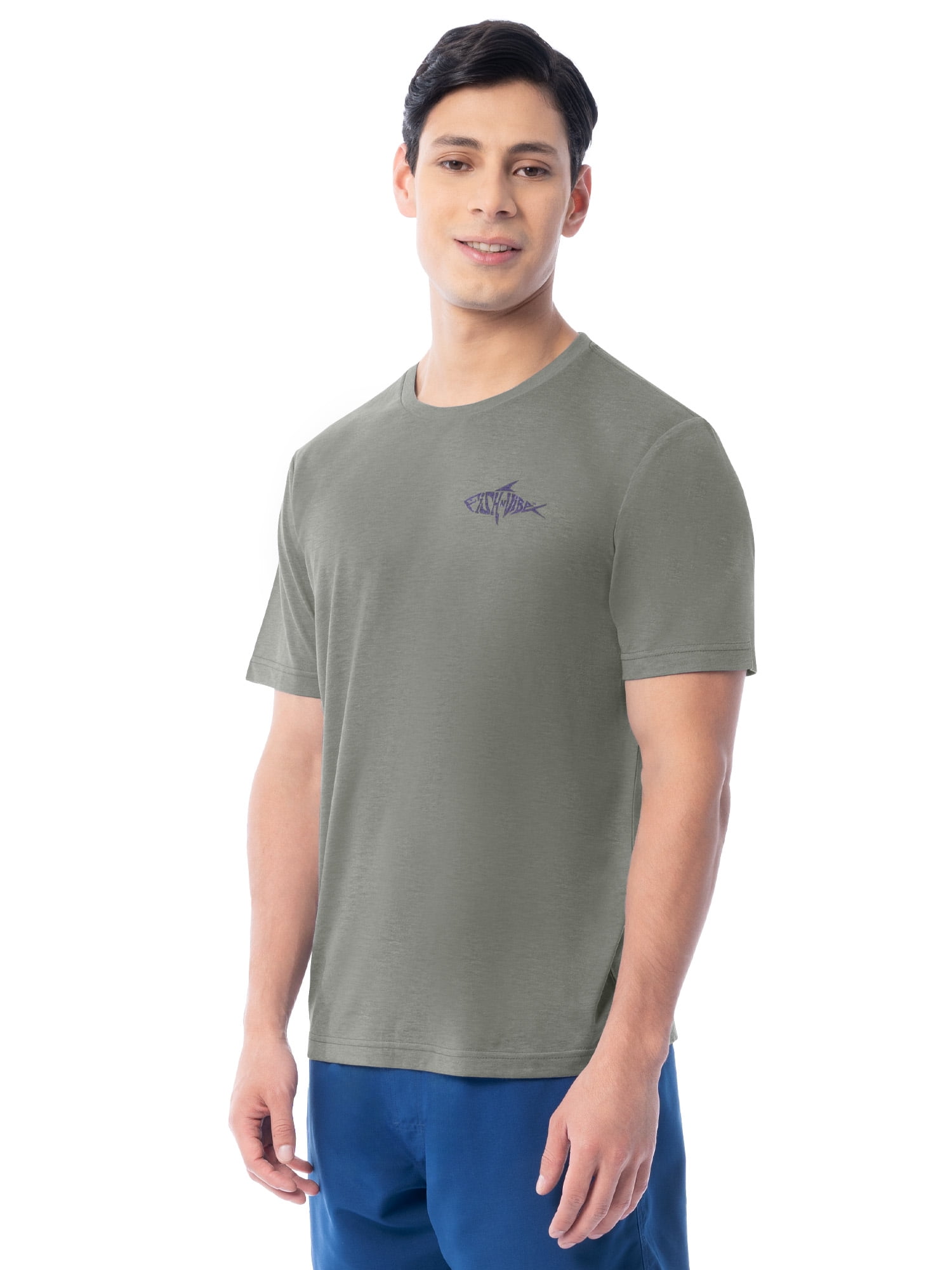 Fish N Vibe Men's Short Sleeve Fishing Performance Outdoor Graphic T-Shirt, Grey, M