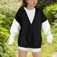 thumbnail image 4 of Children's Girls Full Zip Hoodies Casual Loose Fleece Color Block Sports Sweatshirts Long Sleeved Lightweight Sweatshirt for Kids Black 10-11 Years, 4 of 5