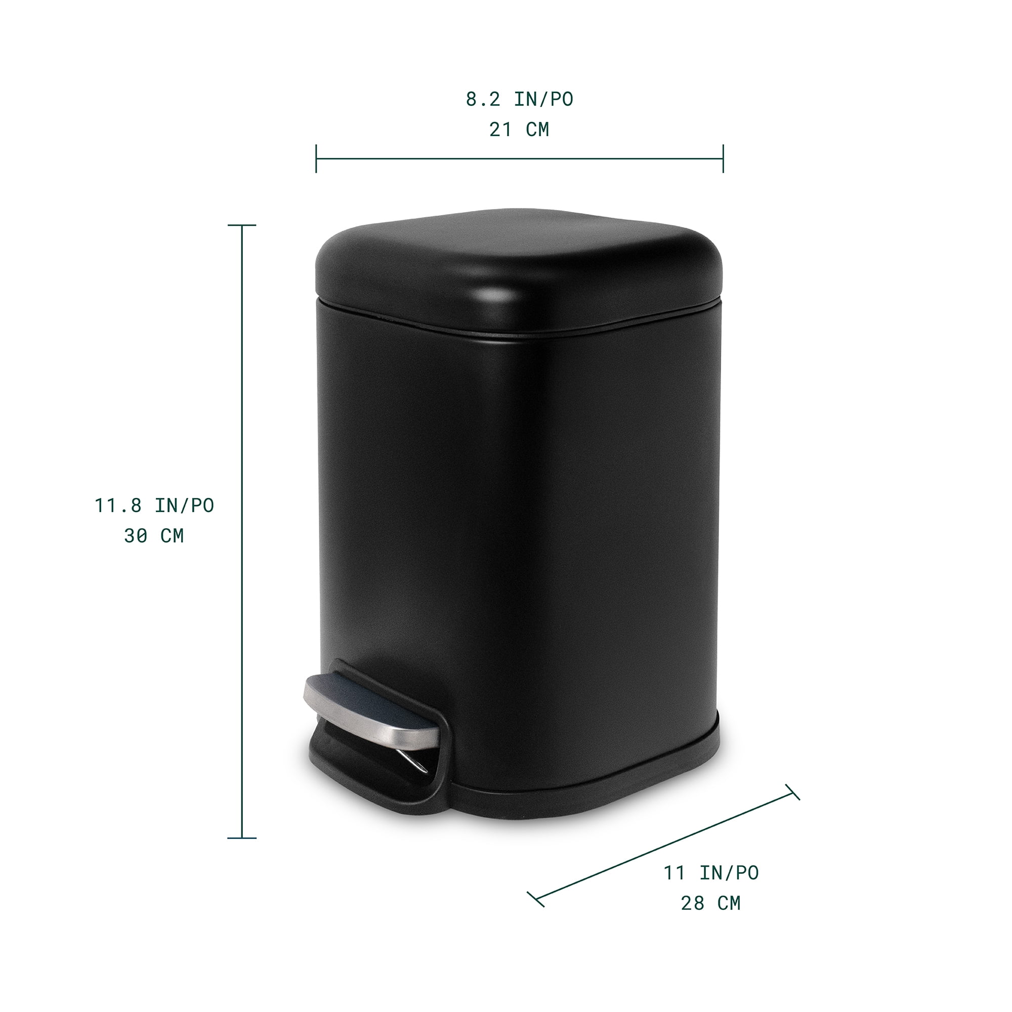 Acento Cubo Square Step Trash Can, 1.6 Gallon Compact Bathroom Waste Bin with Soft Close and Stay Open Lid, Removable Inner Bucket, Matte Black