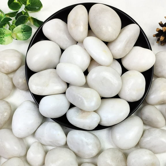 5lbs 1-2 Inch High Polished Natural White River Rocks, Natural Pebbles, Decorative Stones for Indoor Plants, Vase Filler, Fish Tank Aquariums, Landscaping Garden, Outdoor and Indoor DIY