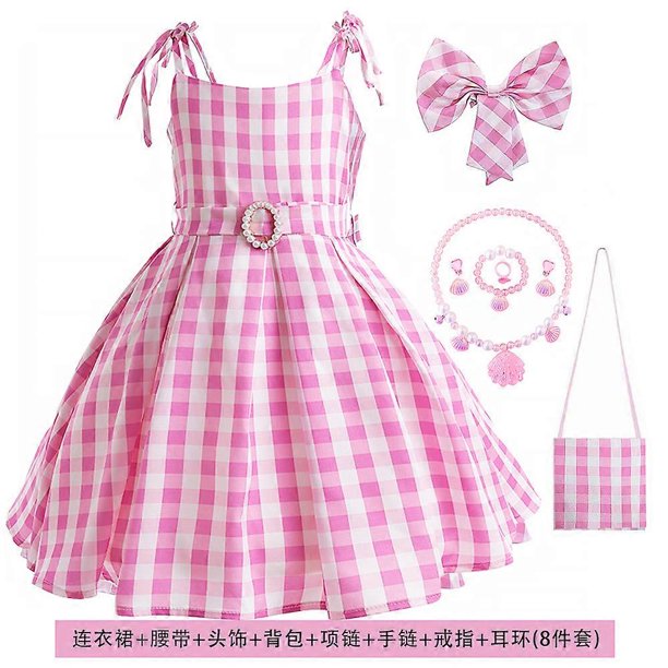 Conjunto de 8 vestidos para niñas, vestido de fiesta a cuadros, disfraz de princesa rosa para niñas de 3 a 10 años, para celebrar cumpleaños.