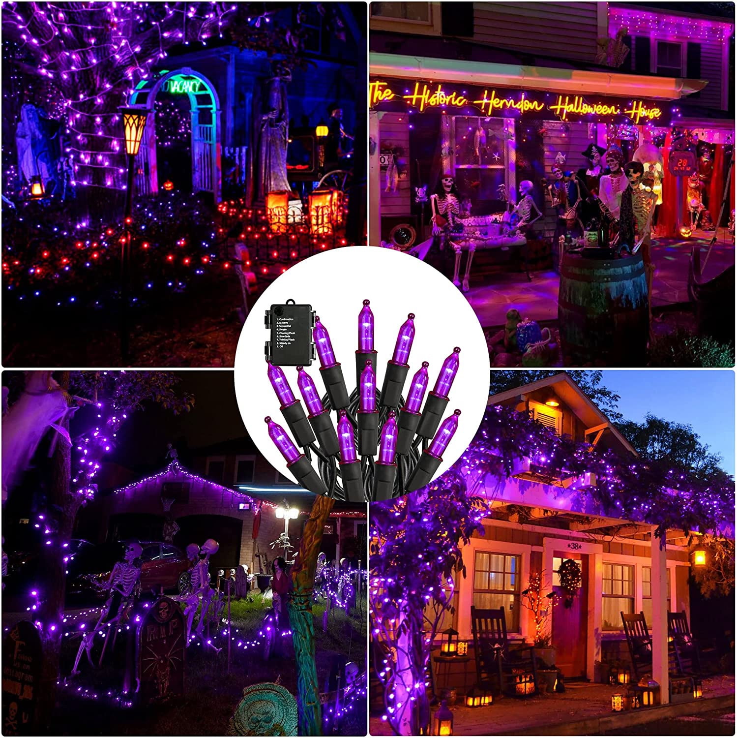 Battery Operated Halloween 50LED Mini String Lights,2 Pack 16ft Waterproof Fairy Lights with 8 Lighting Modes & Timer, Xmas Decorations for Indoor Outdoor Garden Party Decor, Purple
