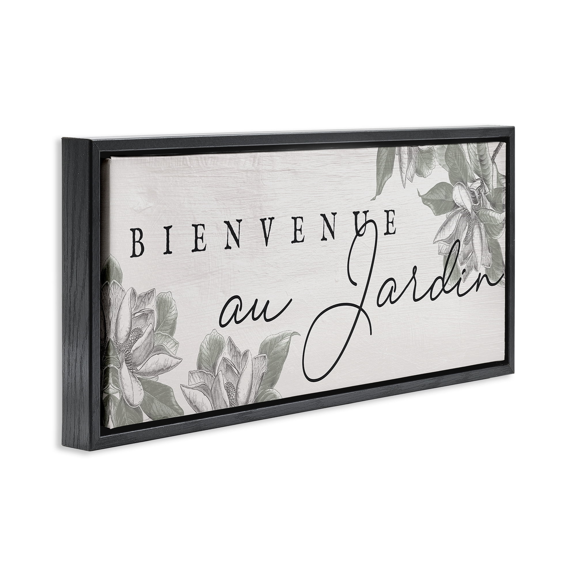Stupell Industries Vintage Garden Welcome Plants & Flowers Painting Black Floater Framed Canvas Art Print Wall Art, 31 x 14