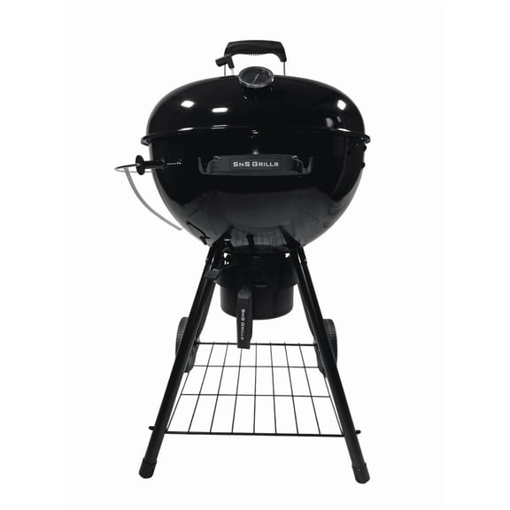 SnS Grills Slow 'N Sear® 22" Black Edition Charcoal Kettle Grill — Premium Two-Zone Smoking & Searing Kettle With Probe Port, Smoke Port & Lid Cradle