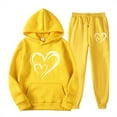 thumbnail image 2 of Feancey 50% Percent off Deals Today Womens Sweatsuits 2 Piece Set Plus Size Casual Heart Print Hoodies and Jogging Sweatpants Matching Sets Valentines Day Cute Tracksuit Y2K Yellow XL, 2 of 3