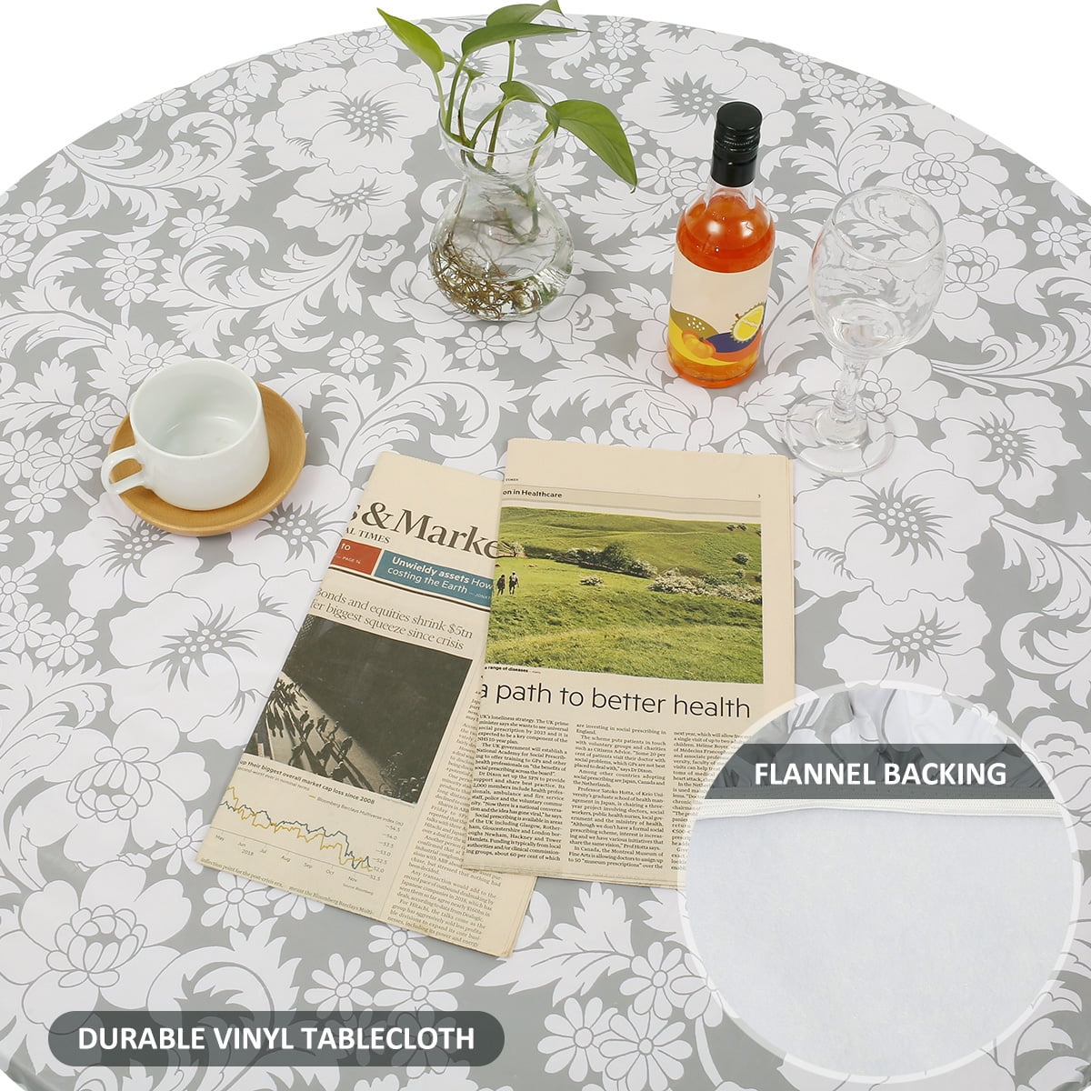 Indoor Outdoor Fitted Vinyl Round Tablecloth with Flannel Backing – picture 6