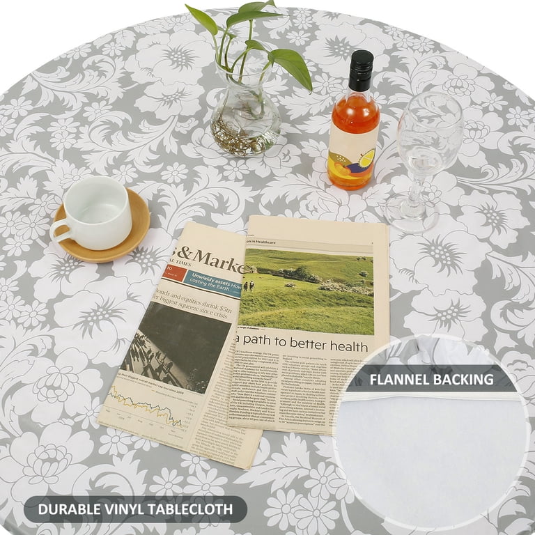 Xiyztok Fitted Round Tablecloth, Waterproof Vinyl Gray photo 6