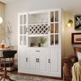 thumbnail image 1 of 74.1" Tall Wine Cabinet with Wine Rack & Glass Holder, 4-Door Storage Cabinet with Drawer & Open Shelves, Multifunctional Bar Cabinet with Door Storage for Dining Room, 1 of 21