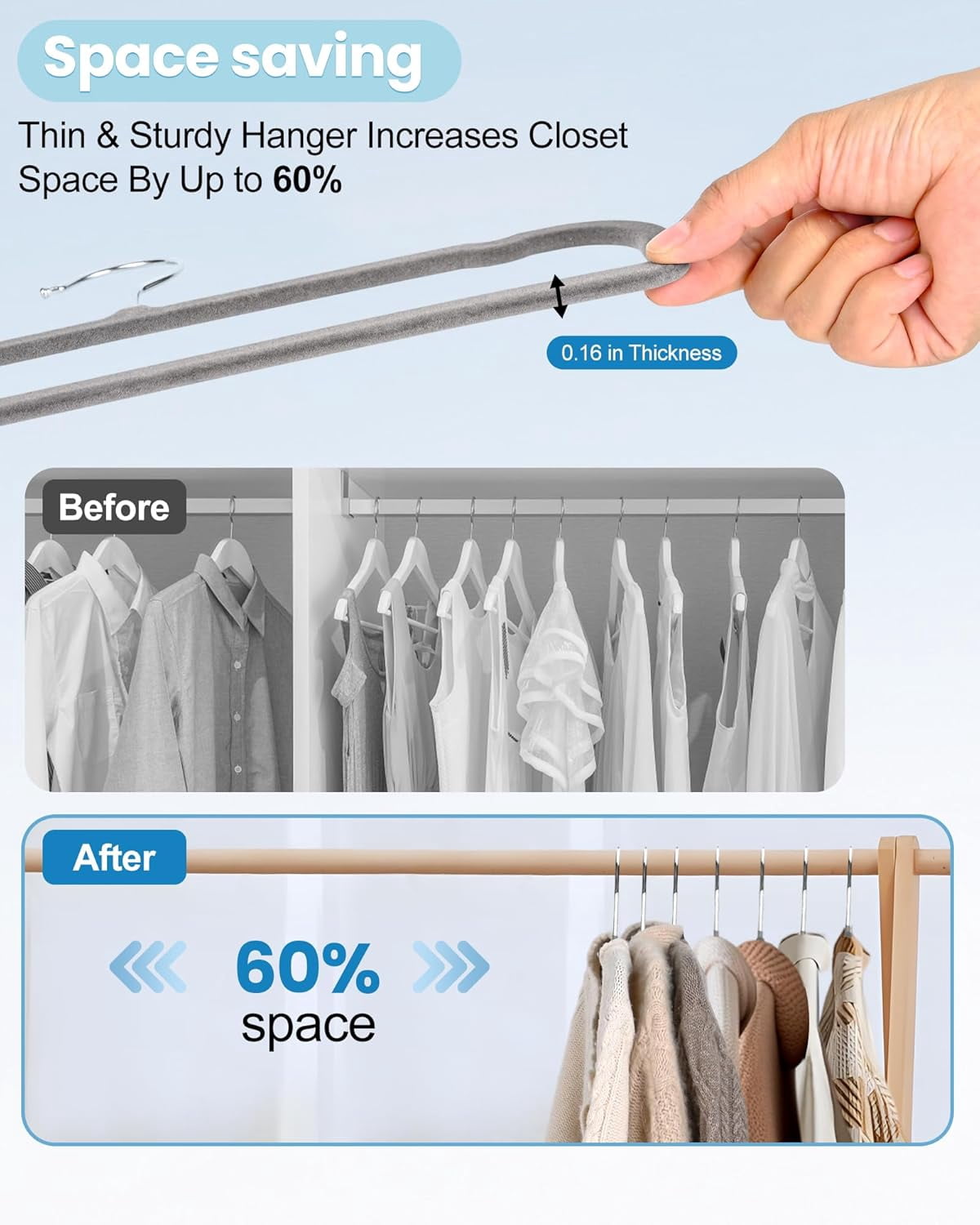 Velvet Hangers Non Slip - 20 Pack Pants Hangers for Closet - Thin Space Saving Clothes Hanger - Strong, Durable, Jean Perchas with 360 Degree Rotatable Hook for Tank Top (Black Silver Hook)