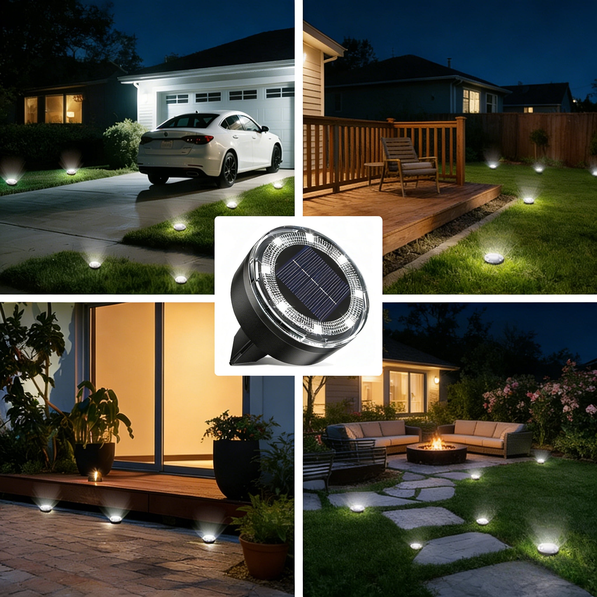 12 Pack Solar Lights Outdoor Waterproof, 8 LED Flat In-Ground Landscape Lights for Pathway, Garden, Yard, Patio, Driveway, Walkway, Lawn & Deck Lighting,Cool White