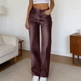 thumbnail image 7 of XAOFW Women's Casual Pants Solid Color Elastic Waist Shiny Leather Trousers Wide Leg Pant With Pockets Outdoor Workout Comfortable Stylish Trouser, 7 of 7