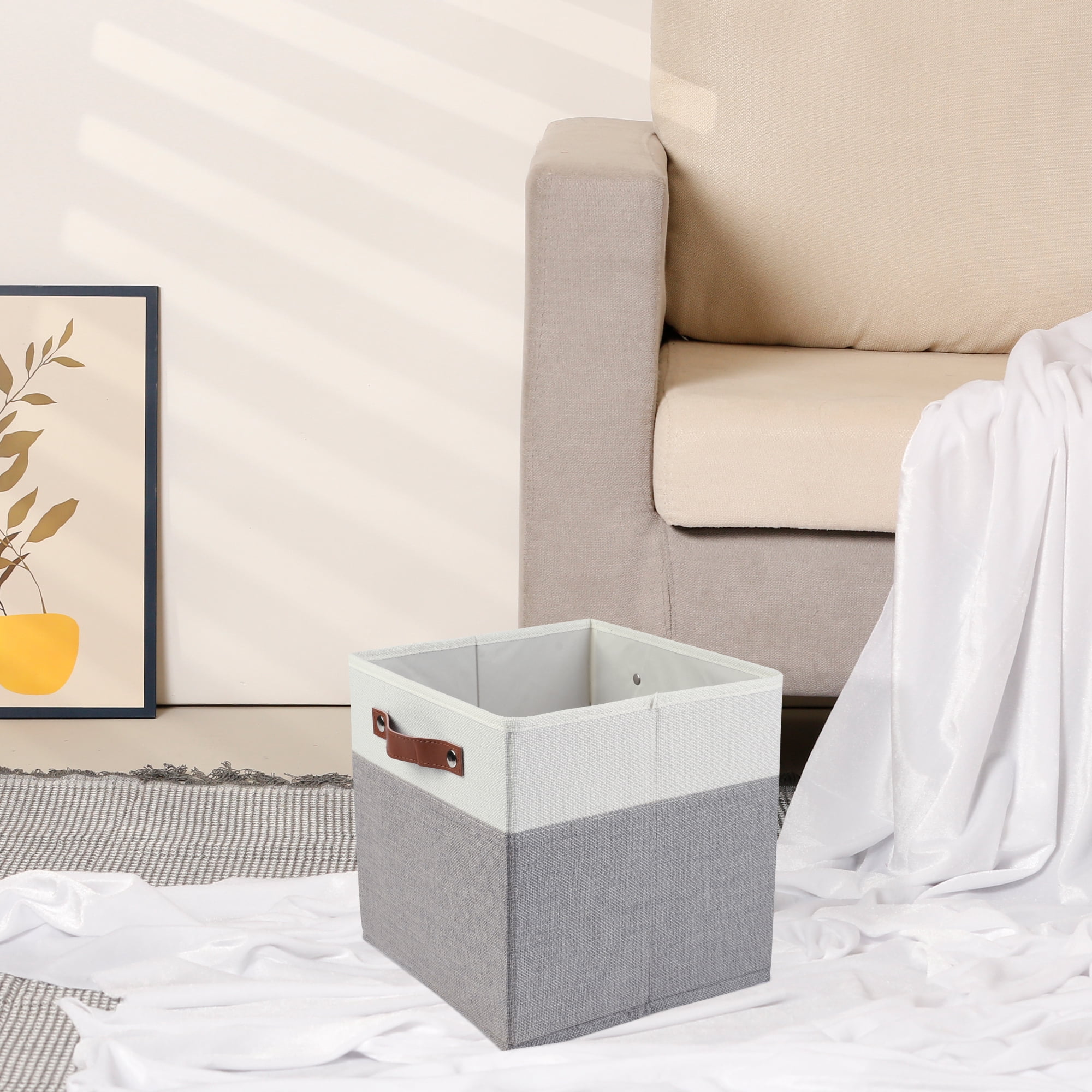 Unique Bargains Storage Cube Fabric Storage Bin with Handles Gray 11.8*11.8*11.8in