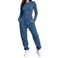 thumbnail image 2 of Karymi Two Piece Sets for Women Solid 2 Piece Tracksuit, Crew Neck Long Sleeve Top & High Waist Drawstring Jogger Pants, Casual Loungewear Outfit, 2 of 9