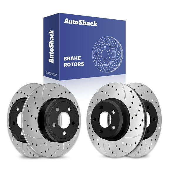AutoShack Front & Rear Drilled & Slotted Brake Rotors | Replacement for 2005-2008 Dodge Magnum 2006-2023 Charger 2009-2023 Challenger 2005-2023 Chrysler 300 | E-Coated | 4-PC Set | ShadowGuard
