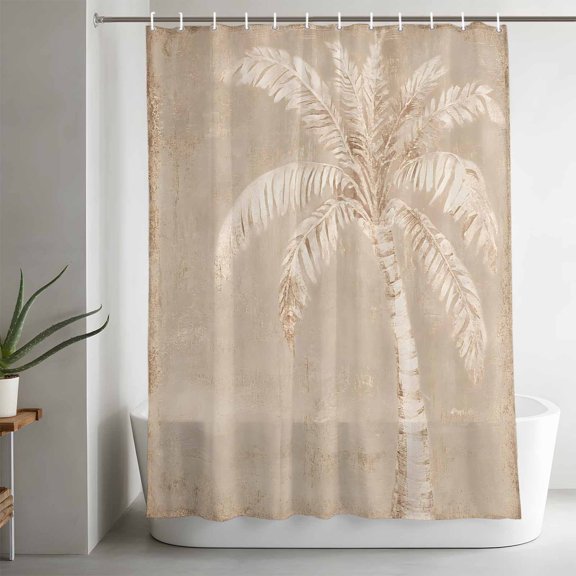 Vintage Palm Tree Bathroom Shower Curtain, Farmhouse Distressed Beige Plant Pattern Waterproof Washable Soft Bath Curtain for Bathtub Decor with 12 Hooks&Grommet, 36x78in
