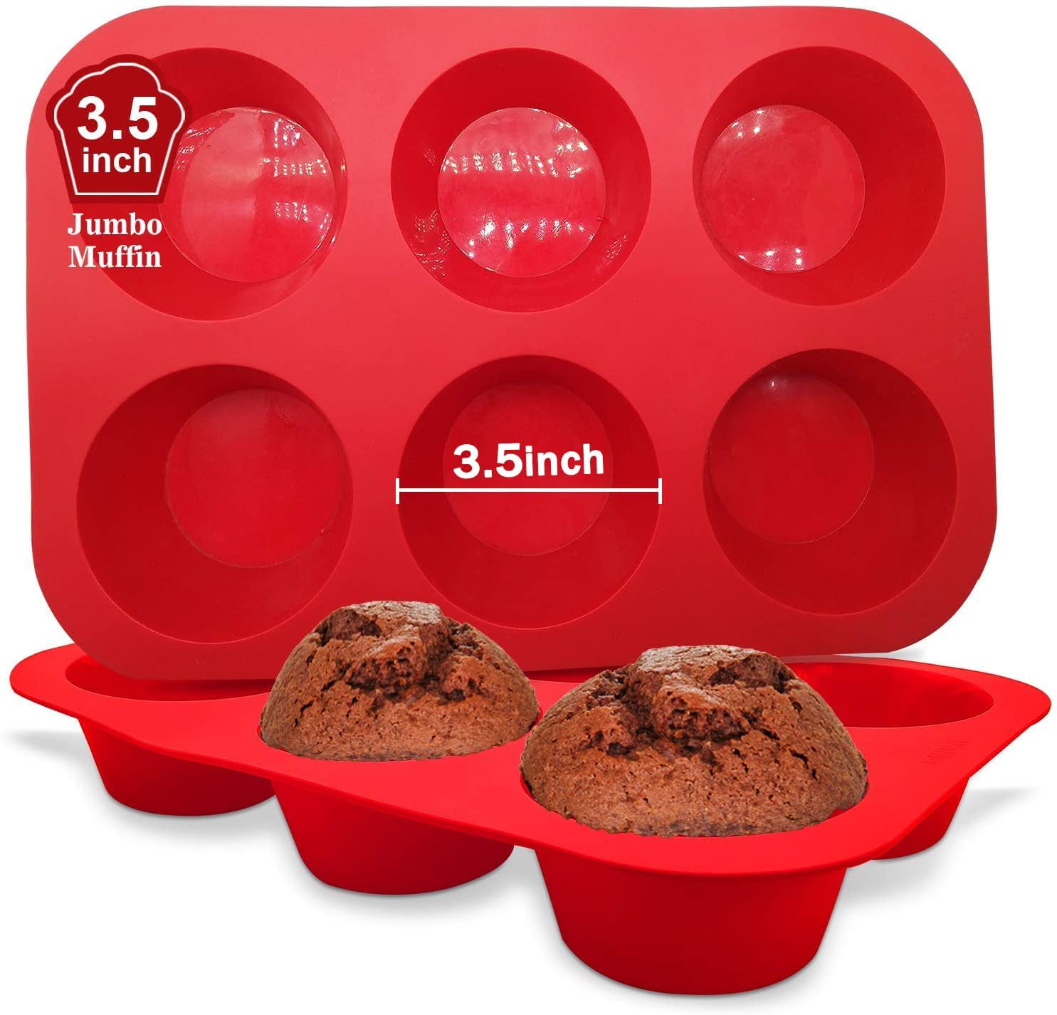 SILIVO Silicone Jumbo Muffin Pans Nonstick 6 Cup(2 Pack) - 3.5 inch Large  Cupcake Pan - Silicone Baking Molds for Homemade Muffins and Cupcakes - 6