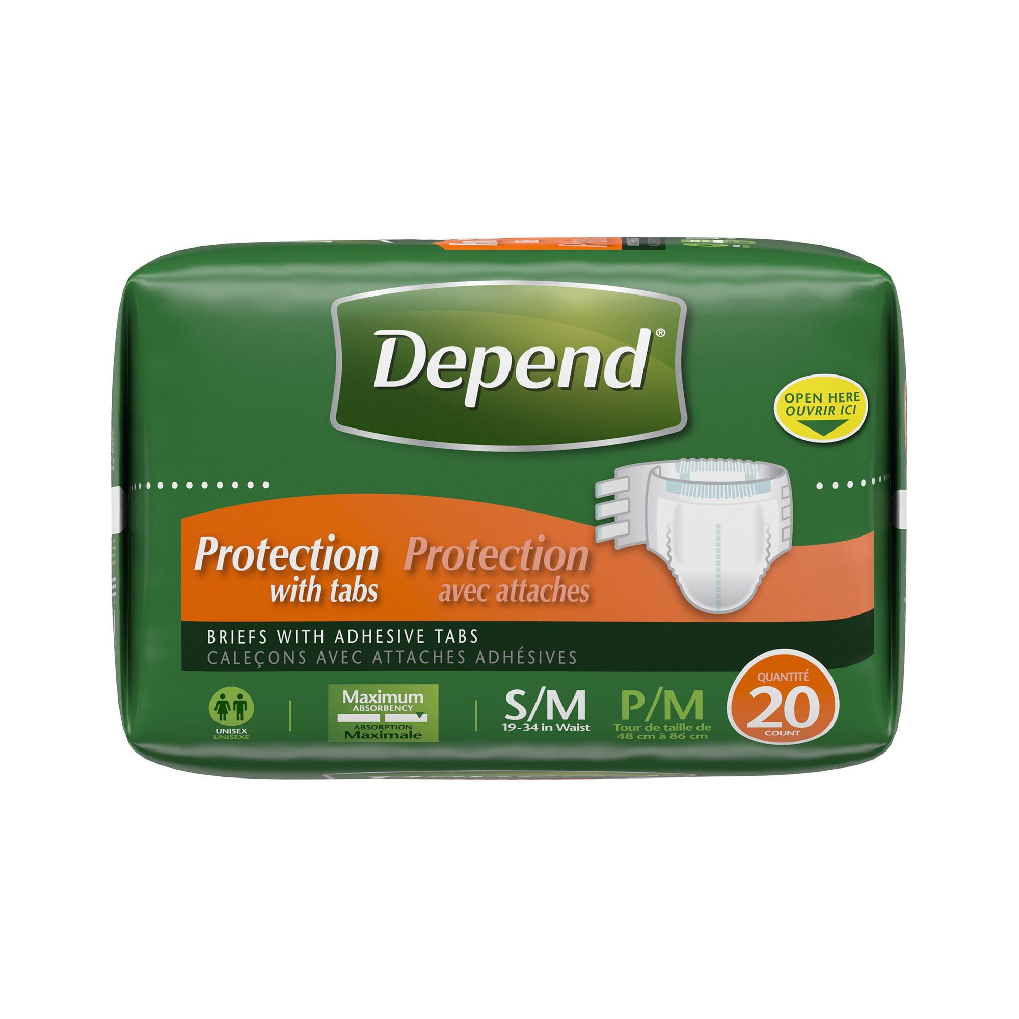 Depend Protection with Tabs, Small/Medium - Case of 60