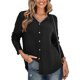thumbnail image 1 of Blusa de un solo pecho con cuello en V Panel de encaje de poliéster Camisa de manga larga para mujer para otoño e invierno Negro S, 1 of 8