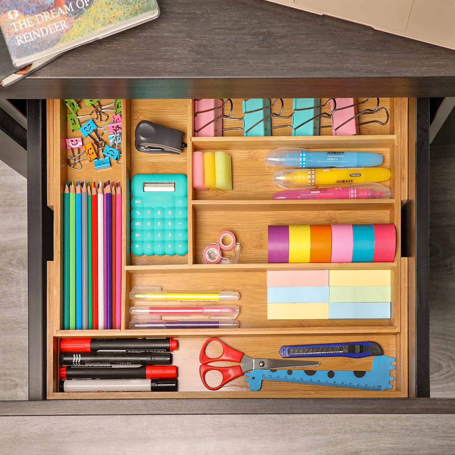 Bamboo Expandable Drawer Organizer for Utensils Holder, Adjustable Cutlery Tray, Wood Drawer Dividers Organizer for Silverware, Flatware, Knives in Kitchen, Bedroom, Living Room