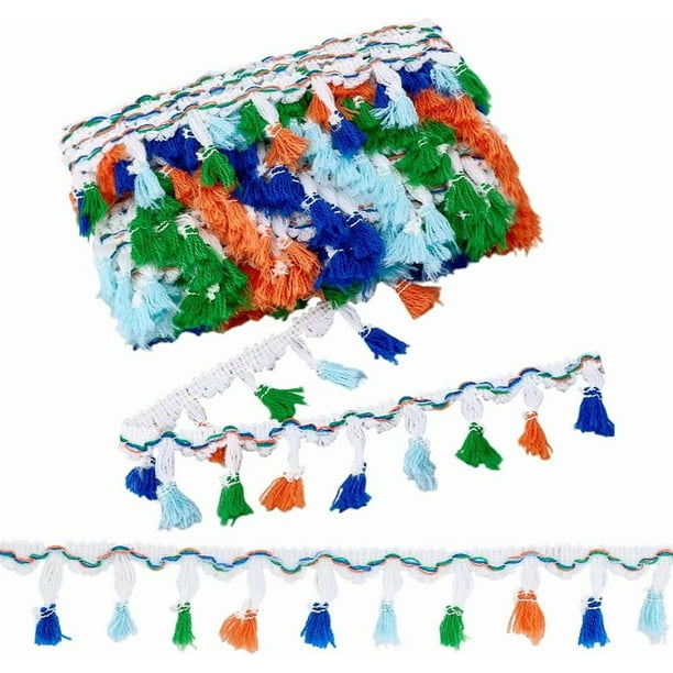 Cinta de flecos con borlas de 10 yardas (4,1 cm) de largo, de colores, de poliéster. Ideal para cortinas, vestidos, ropa, decoración del hogar y manualidades.