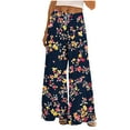 thumbnail image 2 of Weiqiqre Sweatpants Women Summer Boho Palazzo Pants High Waist Wide Leg Floral Casual Cotton Lounge Trousers with Pockets, 2 of 9