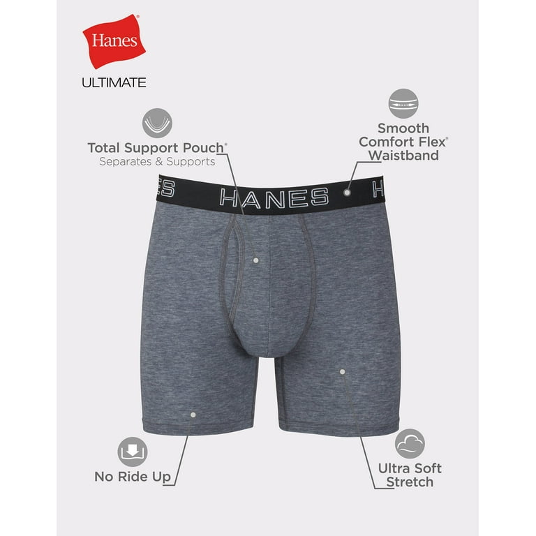 Hanes Ultimate Comfort Flex Fit Total Support Pouch Men's Boxer Brief  Underwear, Black/Grey, 4-Pack XL