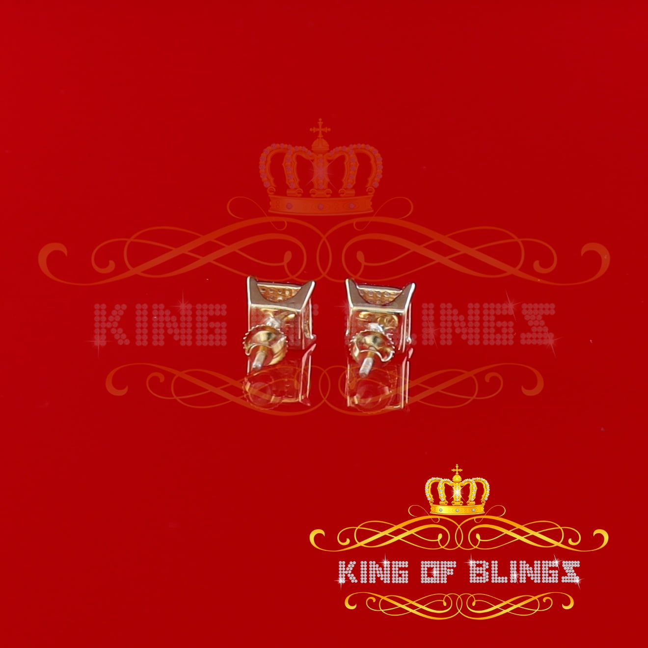 King of Bling's Aretes Para Hombre 925 Yellow Silver 0.25ct Square Diamond Stud men's Earrings