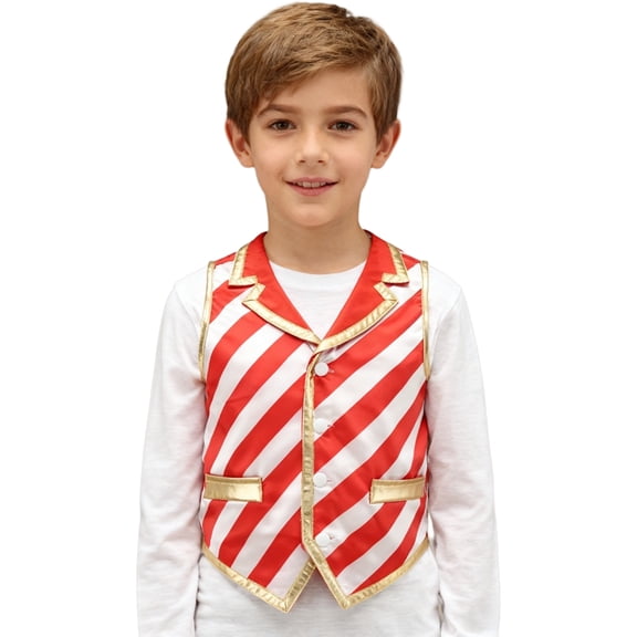 Aislor Christmas Boys Striped Vest Xmas Fancy Party Single Breasted Waistcoat Red White 10