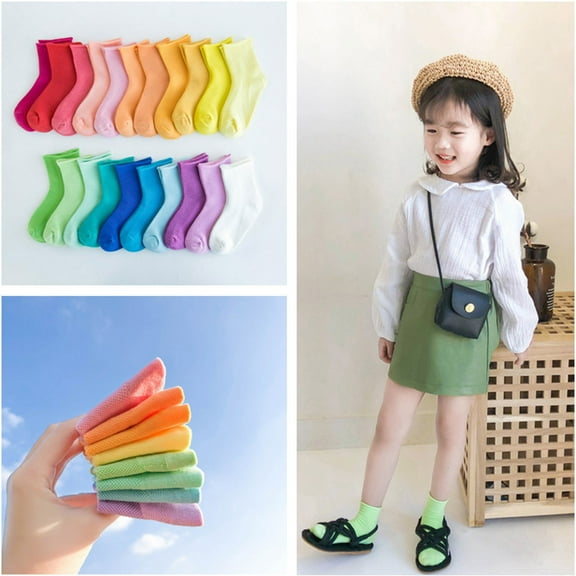 Hwmodou Childrens Spring Summer Solid Candy Color Socks Toddler Kids Baby Boys Girls Thin Mesh Crew Socks Stretchy Thermal Fashion,0M-8Y