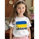 thumbnail image 1 of Camiseta holgada informal para niña - 100 % algodón, suave y transpirable, con estampado de la bandera de Ucrania y letras en inglés. Cuello redondo deportivo con puños acanalados. Lavar a mano solo, 1 of 6