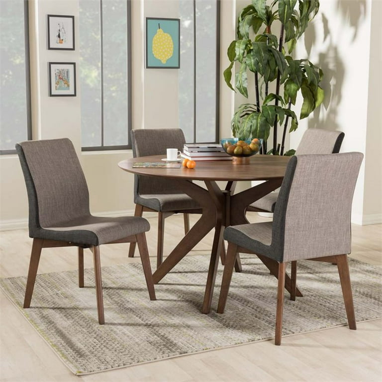 Baxton Studio Kimberly Mid-Century Modern Walnut Wood Round 5-Piece Dining Set Baxton Studio Kimberly Mid-Century Modern Walnut Wood Round 5-Piece Dining Set